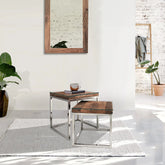 Noir Railway Sleeper Wood Nest of 2 Tables - Pendle Village Furniture